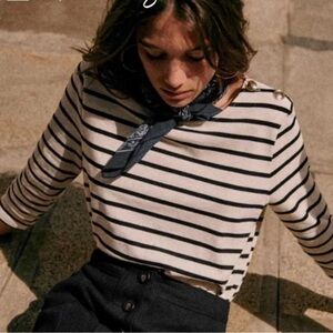 Sezane Striped Black and White Top